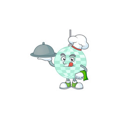 A disco ball chef cartoon mascot design with hat and tray