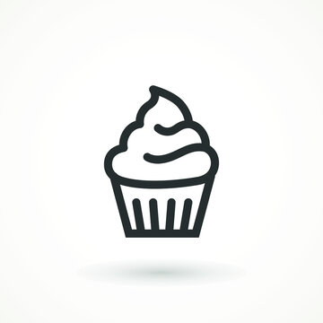 cupcake editable line stroke icon muffin vanilla cream illustration confectionery bakery pastry line icon sign logo on isolated background Sweet food symbol