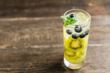 Blueberry cocktail with kiwi fruit. Selective focus. Shallow depth of field.