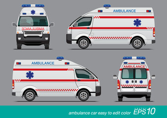VECTOR EPS10 - white ambulance car template, medical van, isolated on grey background. © Thanit