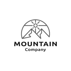 Modern Logo Design Company of Mountain, Sun, Light/Bright, Circle Shape Line Art Style Premium Vector Template