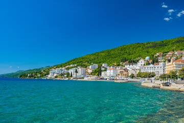 Naklejka na ściany i meble Croatia, beautiful Opatija riviera on Kvarner, popular beach Slatina and scenic tourist resorts