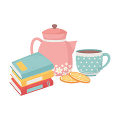 sweet home stack of books kettle coffee cup sliced oranges