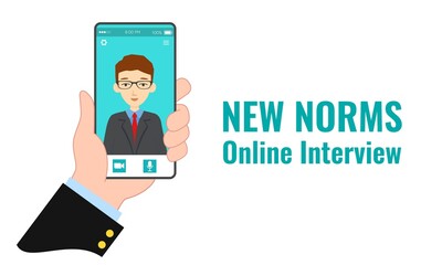 Vector illustration of the new norms for online job interview concept. New normal for post Covid19 pandemic outbreak. 