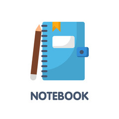 Notebook and pen flat icon style design illustration on white background