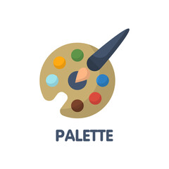 Palette and paint brush flat icon style design illustration on white background