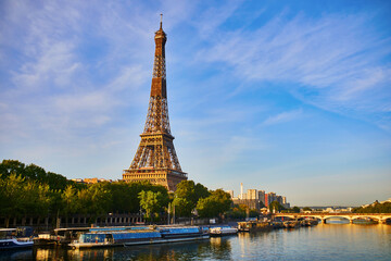 Scenic view of Eiffel tower over the river Seine