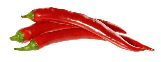 Three red chili peppers isolated on a white background. Clipping path.