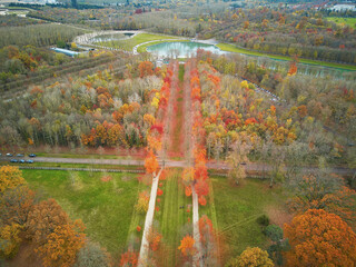Aerial view of Grand Canal in the Gardens of Versailles near Paris, France