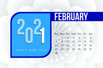 February 2021 Calendar Template Design with white Background. Week starts on Sunday. Calendar 2021 template Design Vector.