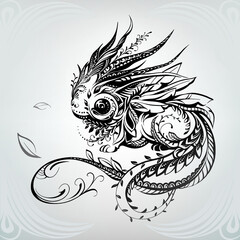 Little dragon in a floral ornament