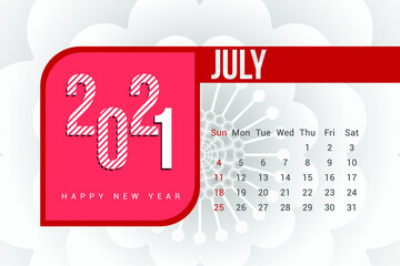 July 2021 Calendar Template Design with white Background. Week starts on Sunday. Calendar 2021 template Design Vector.