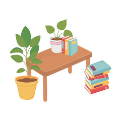 sweet home stack books and potted plant on table decoration isolated design