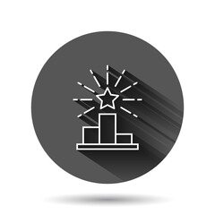 Podium icon in flat style. Pedestal vector illustration on black round background with long shadow effect. Award circle button business concept.