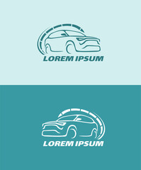 Obraz premium Auto style car logo design with concept sports vehicle icon silhouette on retro background. Vector illustration.