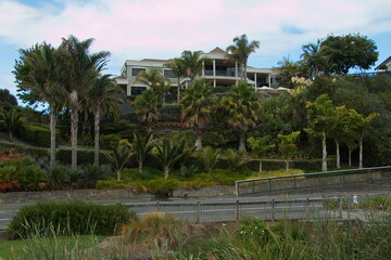 Fototapeta na wymiar Residential houses near Victoria Lake Reserve in Whanganui,Manawatu-Wanganui Region on North Island of New Zealand 