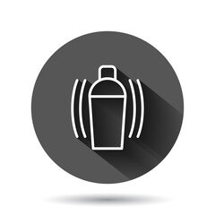 Shaker cocktail icon in flat style. Alcohol bottle vector illustration on black round background with long shadow effect. Bar drink circle button business concept.