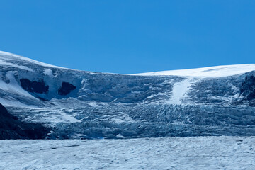 Closeup of Athabasca Glacier Sérac zone at Columbia Icefield Parkway in Jasper National Park, Canada