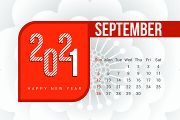 September 2021 Calendar Template Design with white Background. Week starts on Sunday. Calendar 2021 template Design Vector.