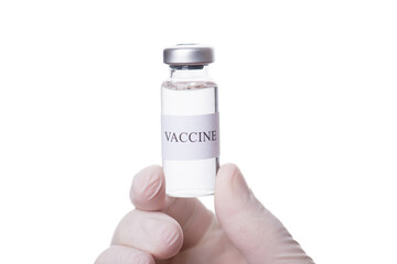 Infectious medicine concept. Close-up cropped macro photo of doctor holding a vial of vaccine...