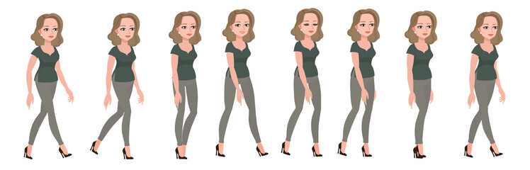 Beautiful middle-aged woman. Gait of a female character, animated sprites.