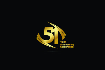 51 year minimalist logo years, jubilee, greeting card. Birthday invitation. Sign Cube Line Gold space vector illustration on black background - Vector
