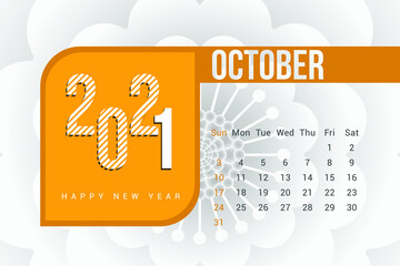 October 2021 Calendar Template Design with white Background. Week starts on Sunday. Calendar 2021 template Design Vector.