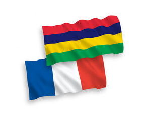 Flags of France and Mauritius on a white background