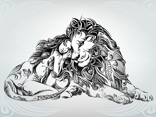 Girl and lion in ornament © nutriaaa