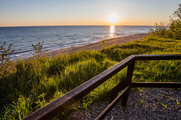 Travel photography of the Baltic sea coastline.Amazing sunrise over the Sea. Jastrzebia Gora, Poland.