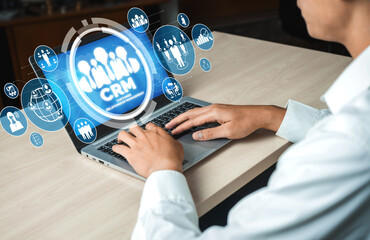CRM Customer Relationship Management for business sales marketing system concept presented in...