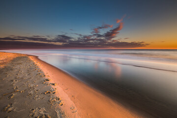 Travel photography of the Baltic sea coastline.Amazing sunrise over the Sea. Jastrzebia Gora, Poland.