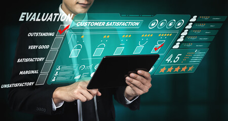 Customer review satisfaction feedback survey concept. User give rating to service experience on...