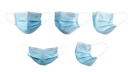 Medical face mask isolated on white background with clipping path around the face mask and the ear...