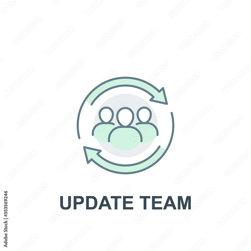 Poster team work partnership in collaboration strategy. refresh team interaction. people with arrow reload 