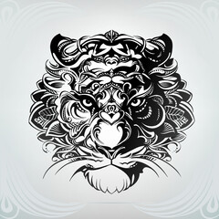 Tiger head in floral ornament