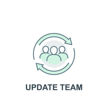Team work partnership in collaboration strategy. Refresh team interaction. people with arrow reload for reorganization group. Update team icon. Vector illustration. Design on white background. EPS 10