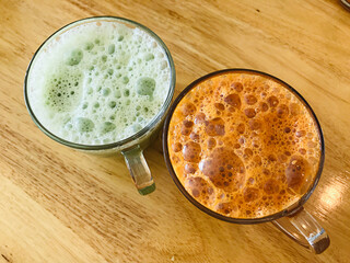 Yummy Thai tea and Green tea of a café in Thailand.