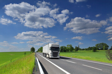 Fototapeta na wymiar Truck transport on the road and cargo