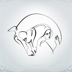 Silhouette of the girl and horse