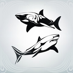Vector silhouette of a shark in an ornament