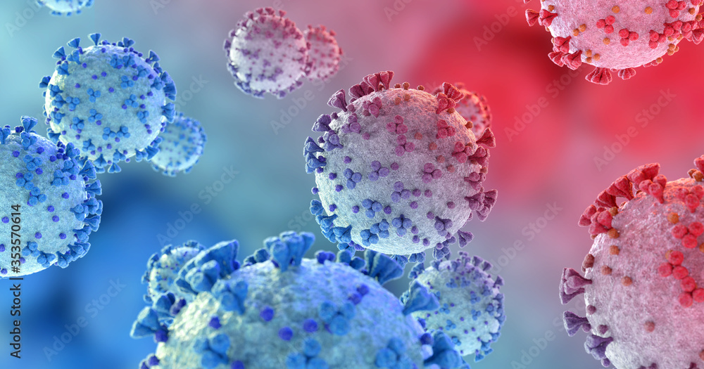Poster microscopic close-up of the covid-19 disease. coronavirus illness spreading in body cell. 2019-ncov 