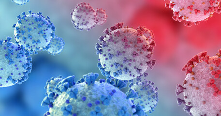 Microscopic close-up of the covid-19 disease. Coronavirus illness spreading in body cell. 2019-nCoV analysis on microscope level 3D rendering