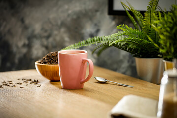 Tea on the table on a sunny warm day