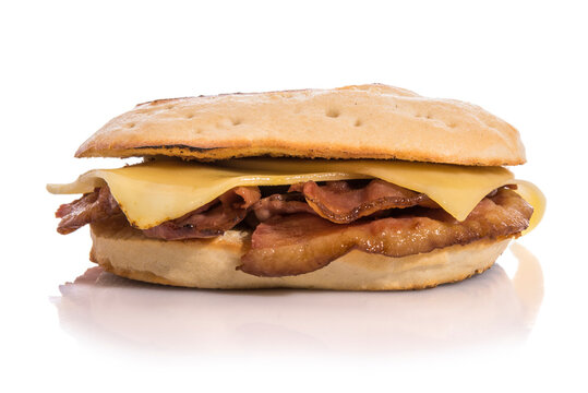 Bacon sandwich with cheese isolated on white.