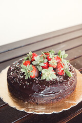 Chocolate cake with strawberries