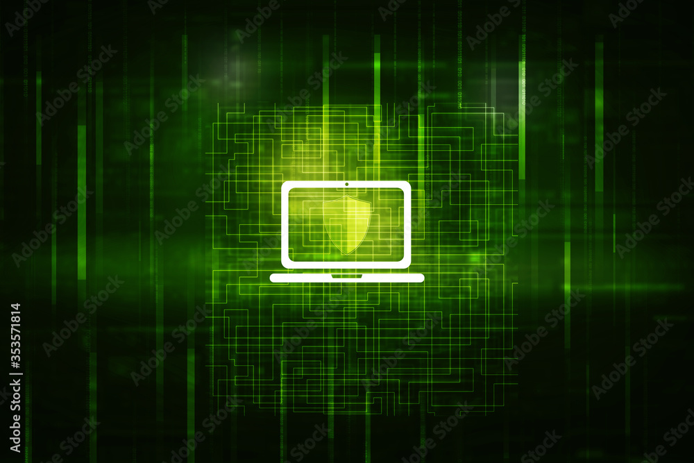 Poster 2d rendering laptop with shield