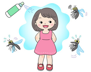 After the girl sprayed the anti-mosquito liquid, the mosquitoes dared not get close. There is a bottle in the upper left corner