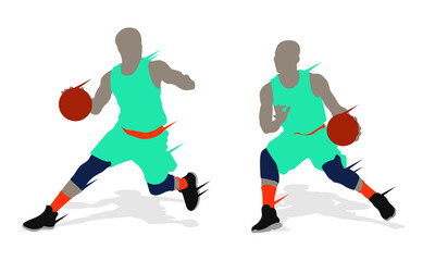 Fototapeta na wymiar Basketball player shape silhouette vector set action pose
