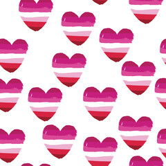 Sexual identity hearts in lesbian color seamless pattern, LGBT symbols. Vector design for textile, backgrounds, clothes, wrapping paper, web sites and wallpaper. Fashion illustration seamless pattern.